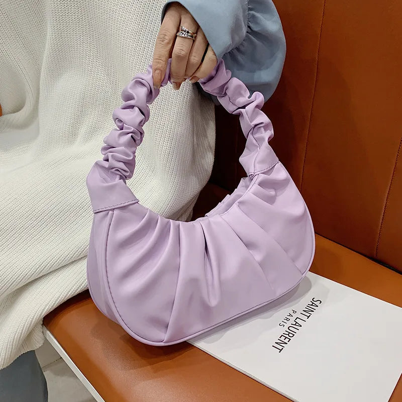 Fashion Pleated Handlebags for Women PU Cloud Bags Leisure Armpit Bag Shopping Shoulder Bags Dumpling Handbag Female Hand Bags.