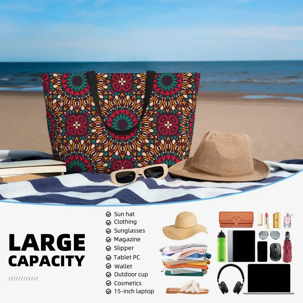 Custom African Kente Cloth Design Tote Bag for Women Large Capacity Traditional Africa Ethnic Ankara Beach Gym Travel Bags