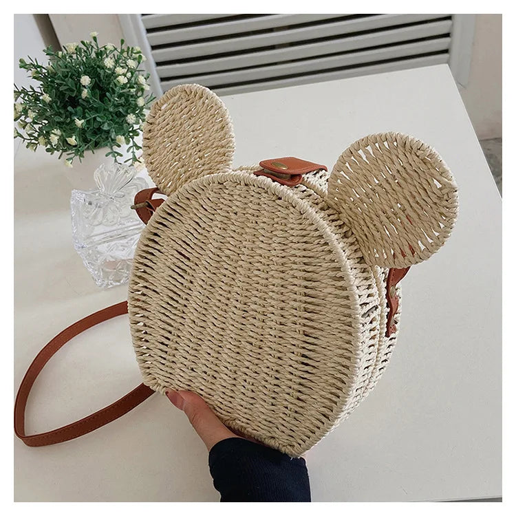 Disney 2023New Ladies Designer Straw Fancy Bag Cute Handbag Rattan Travel Leisure Vacation Small Round Beach Mickey Shoulder Bag - Elevate Your Body