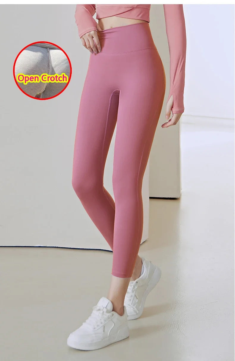 Sexy Open Crotch Push Up Leggings Women High Rise Gym Fitness Sporty Hot Pants Waist Hollow Out Fashion Cloth Erotic Clubwear.