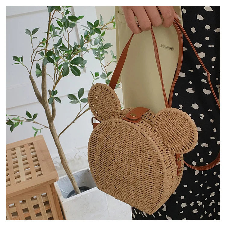 Disney 2023New Ladies Designer Straw Fancy Bag Cute Handbag Rattan Travel Leisure Vacation Small Round Beach Mickey Shoulder Bag - Elevate Your Body