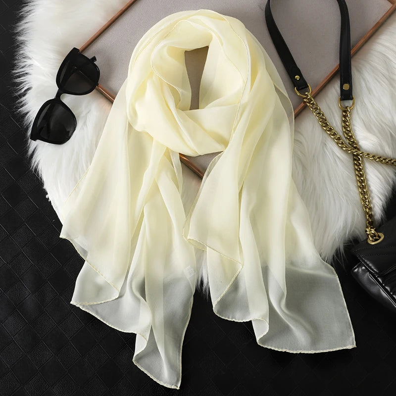 2023 Stylish Women's Solid Color Silk Beach Scarf and Headband Wraps for Sun Protection.