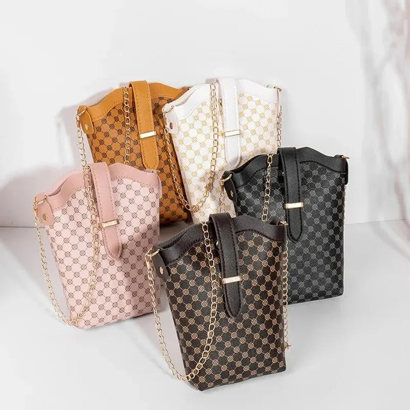 Fashionable Ladies Phone Bag Chain Strap Crossbody Bag Coin Purse Trendy Simple Style Vertical Square Shape Small Size Mobile.