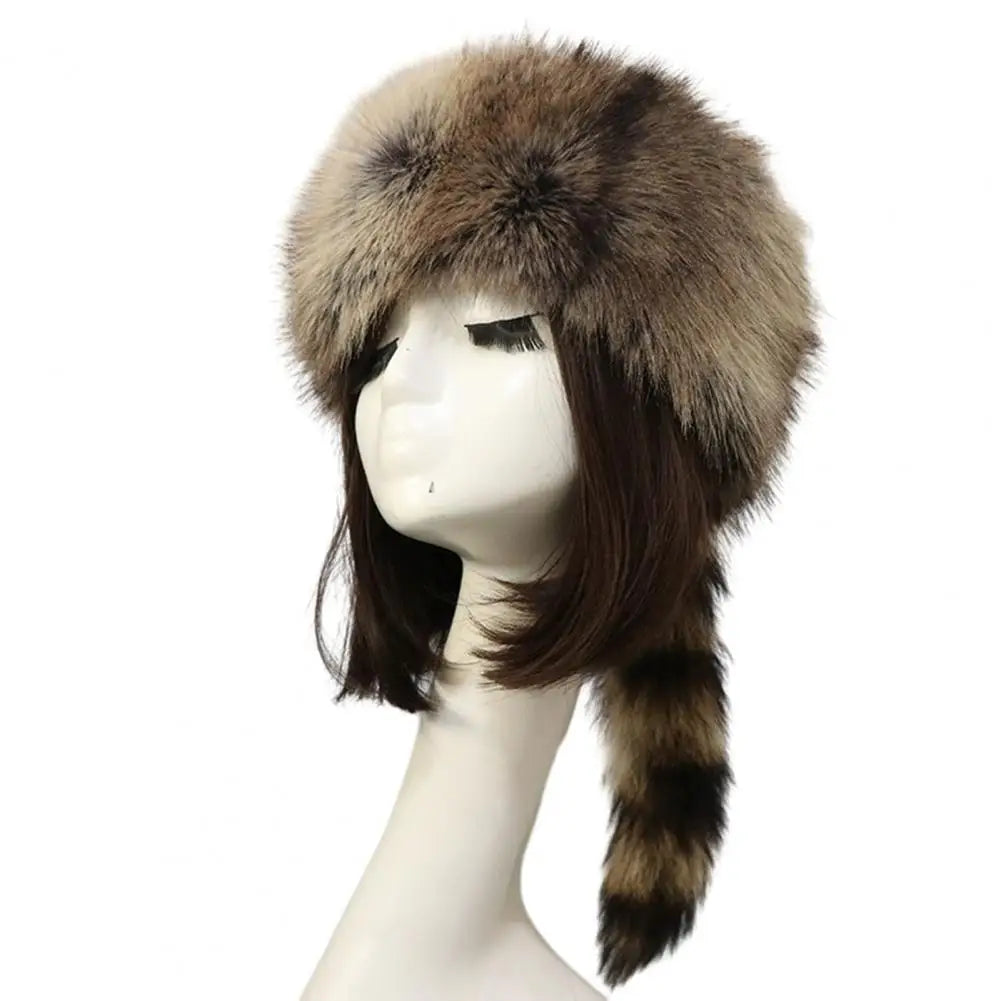 Ladies Faux Fur Cossack Winter Hat - Thick, Warm, Windproof, and Washable with Elastic Fit.