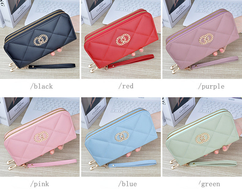 New Wallet Women's Long Double Zipper Large Capacity Handbag Mom's Fashion Simple Double Layer Wallet Mobile Case.