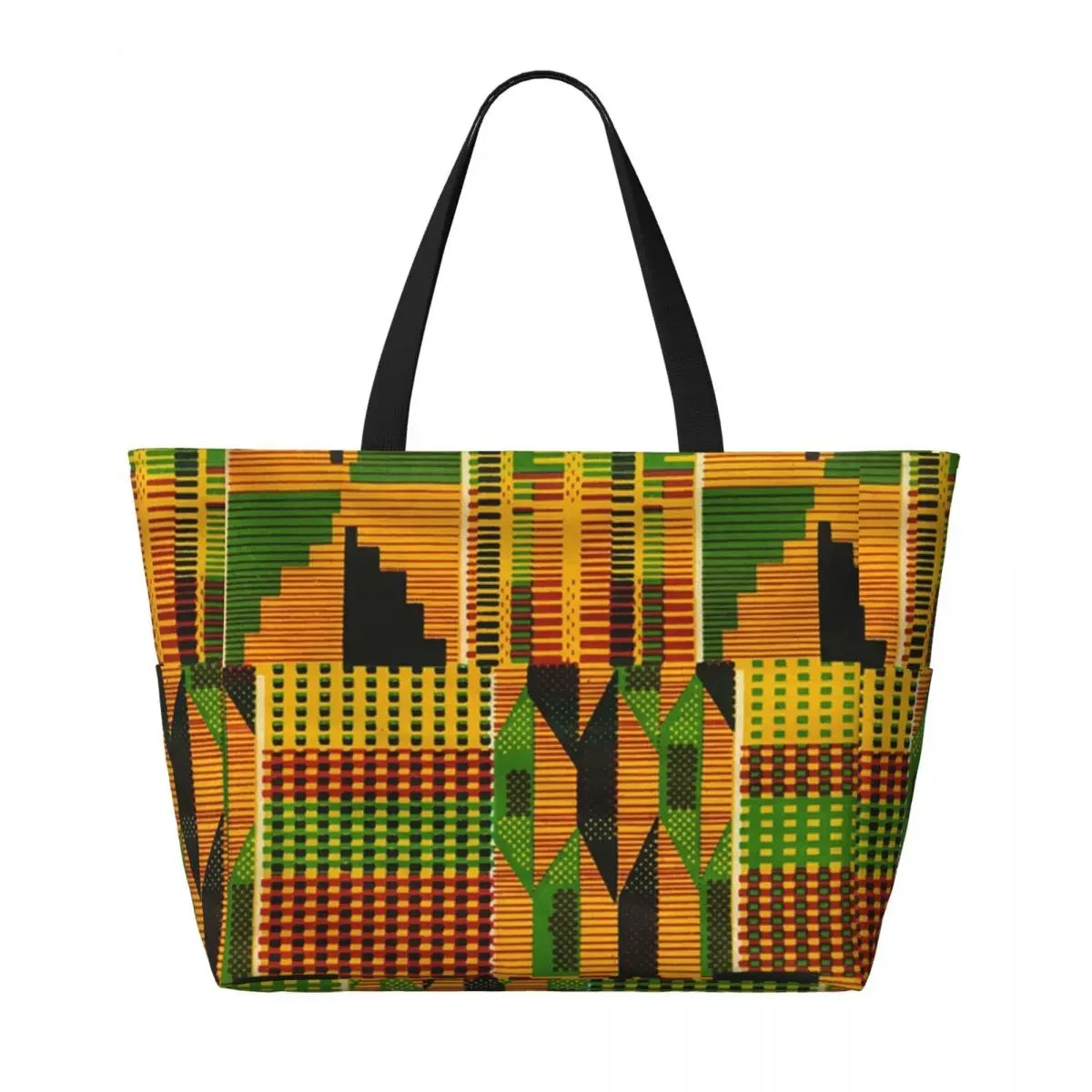 Custom African Kente Cloth Design Tote Bag for Women Large Capacity Traditional Africa Ethnic Ankara Beach Gym Travel Bags.