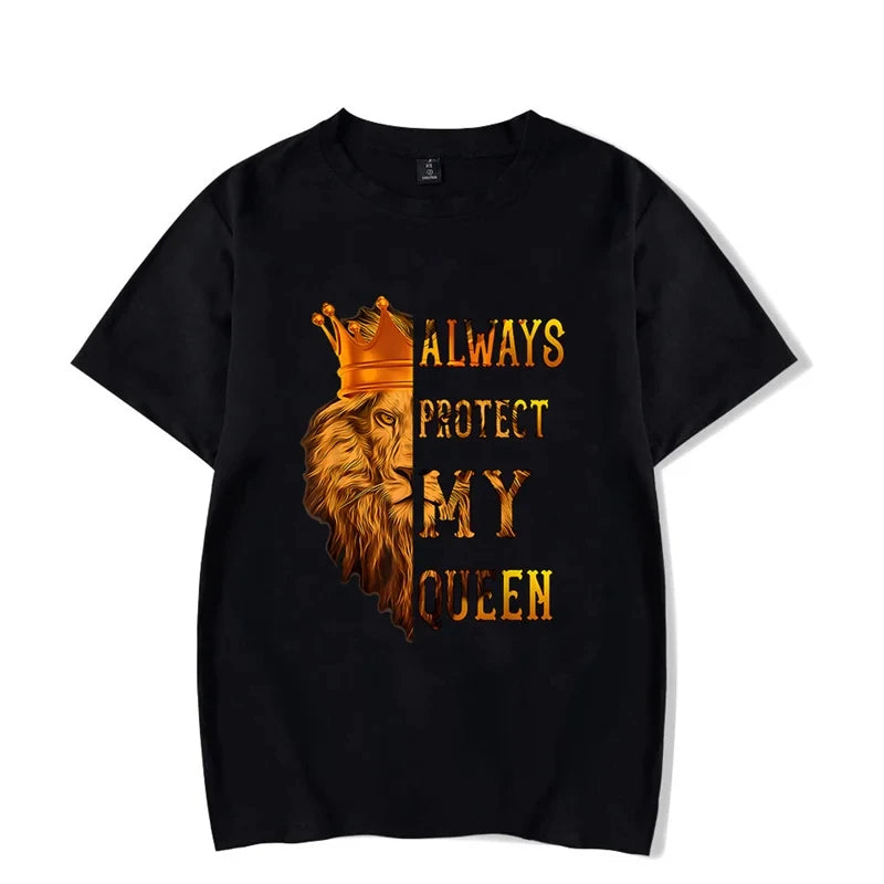 Lion King and Queen Couples T Shirt Letters Print Top Fashion Short Sleeve Couple Clothes Korean Oversized Tshirt Women Men Tees.