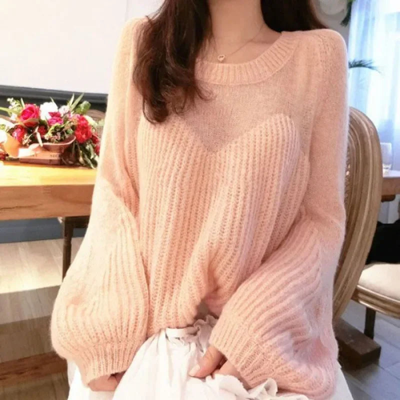 Autumn/winter New Arrival Very Fairy-like Supple Knitted Top Warm Sensation Style Loose-fit Thin Lantern Sleeve Sweater Women.