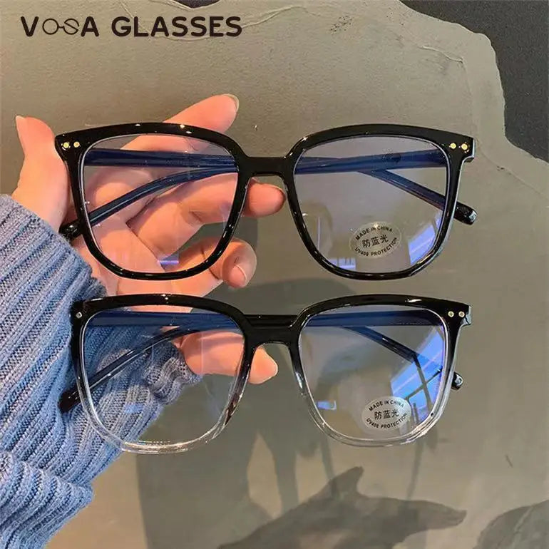 Stylish Oversized Transparent Square Myopia Glasses for Men and Women with Anti-Blue Light Lenses (-600 to 0).