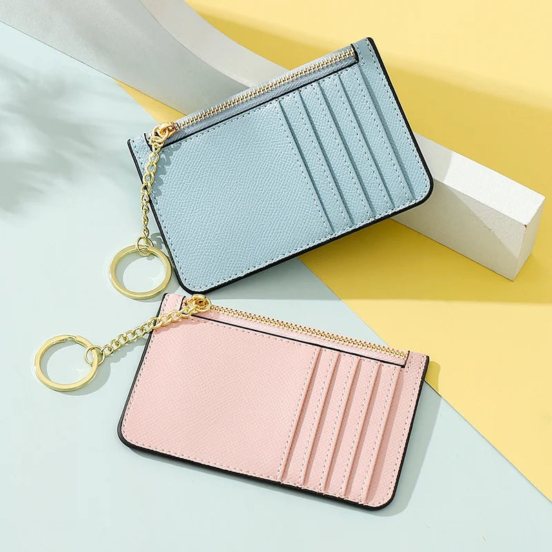 Monogrammed Women Multi Pocket Card Holder Super Thin Small Wallet PU Leather Mini Business Credit Card Case Ladies Coin Purse.