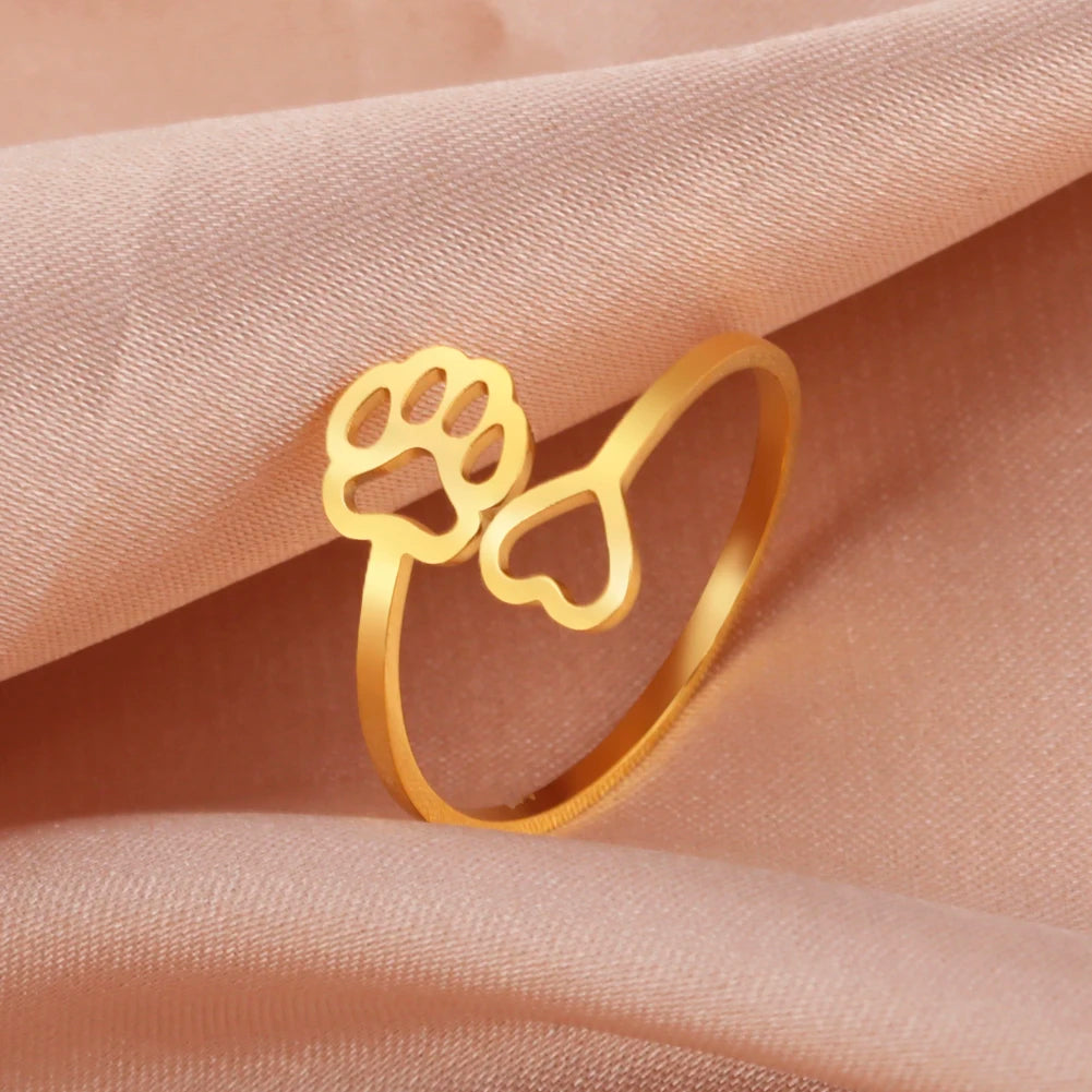 Lucktune Stainless Steel Adjustable Ring Minimalist Cat Paw Snake Cute Animal Ring for Women Fashion Kpop Jewelry Gift Wholesale.