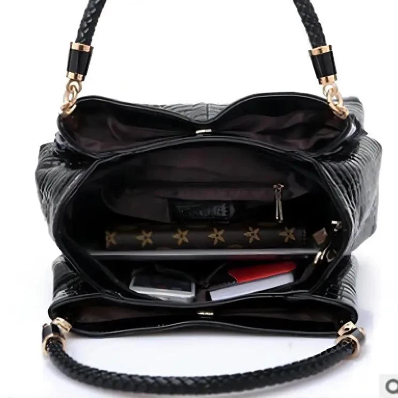 Women's Bag Large Capacity Tote Daily Commute Women's Shoulder Bag Crocodile Print Bright Face Handbag Shopping.