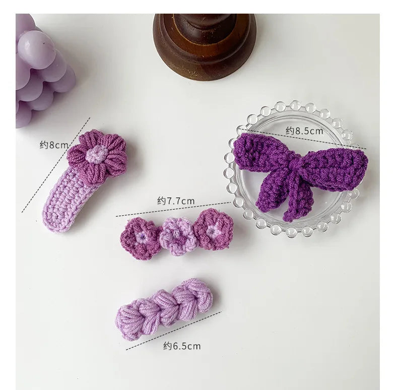 Handcrafted Woolen Knitted Bow Hairpins for Girls - Cute Floral BB Clip Barrettes for Autumn and Winter Hair Accessories.