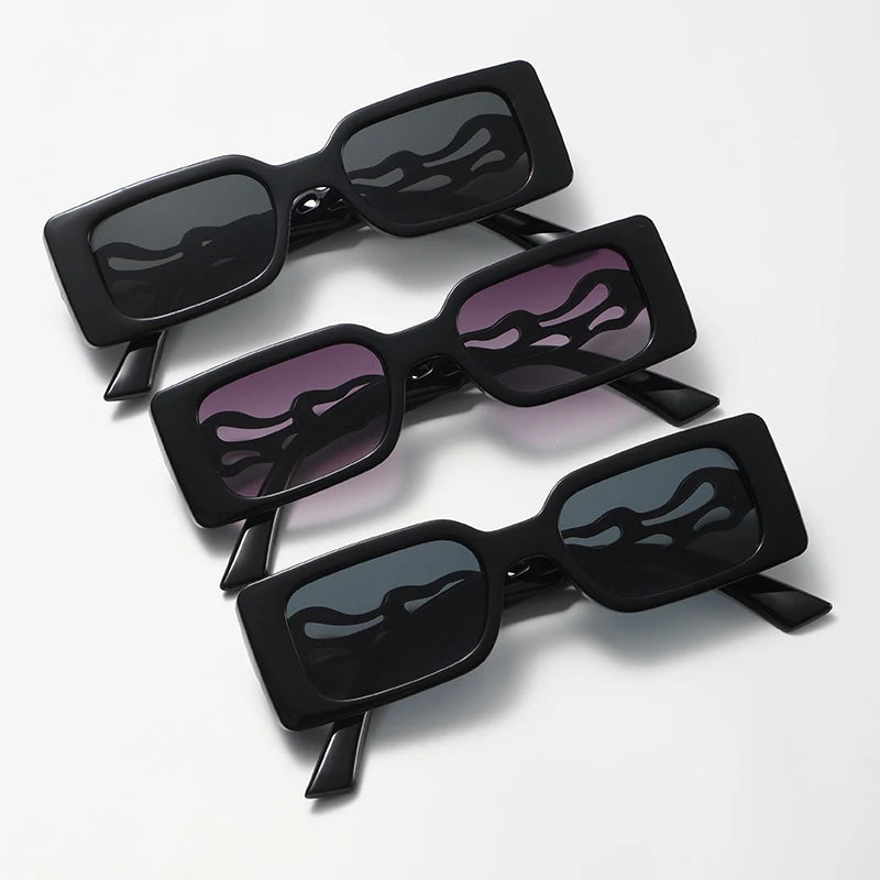 Vintage Flamed Frame Rectangle Sunglasses for Women - Retro UV400 Shades for Travel and Hip-hop Style.