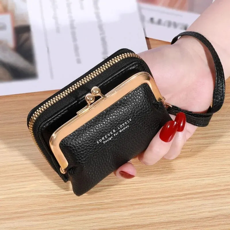 Wallet Women's Fashion Wrist Strap Short Zero Wallet Large Capacity Coin Clip Bag Multiple Card Positions Card Bag Money Clip.