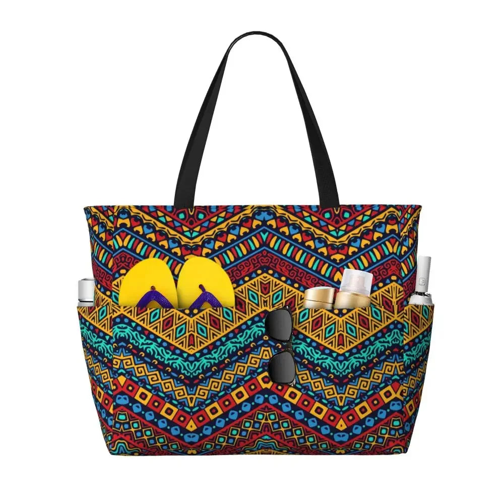 Custom African Kente Cloth Design Tote Bag for Women Large Capacity Traditional Africa Ethnic Ankara Beach Gym Travel Bags