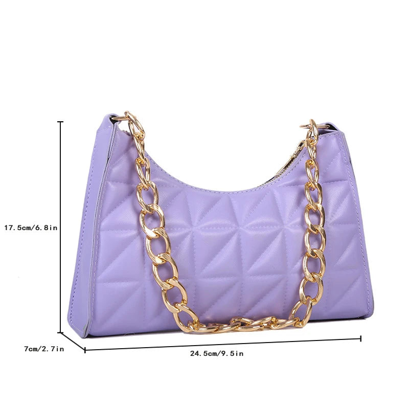 100% Polyurethane Solid Color Stitching Underarm Bag Chain One-shoulder WOMEN'S Bag