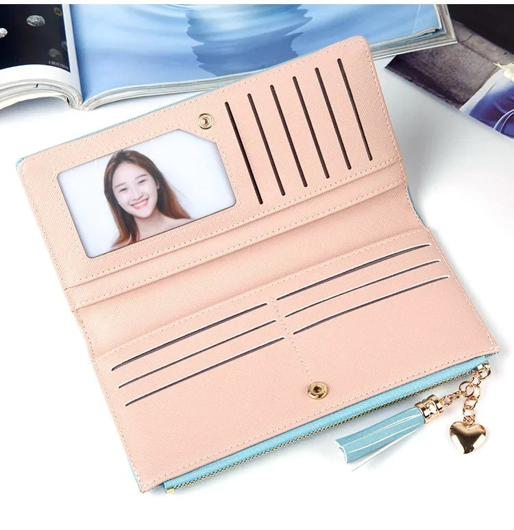 Women's Long Wallet,Multi Card slots Handheld Clutches,Tassel Zipper Clutch Purse,Slim Large Capacity Leather Mobile Phone Bag - Elevate Your Body