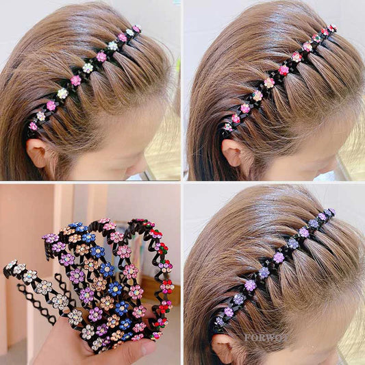 Elegant Rhinestone Floral Elastic Hairbands for Women - Non-Slip Pearl Headpiece Accessories.