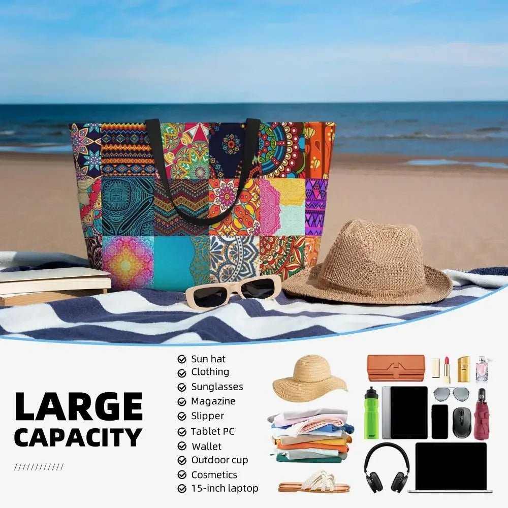 Custom African Kente Cloth Design Tote Bag for Women Large Capacity Traditional Africa Ethnic Ankara Beach Gym Travel Bags