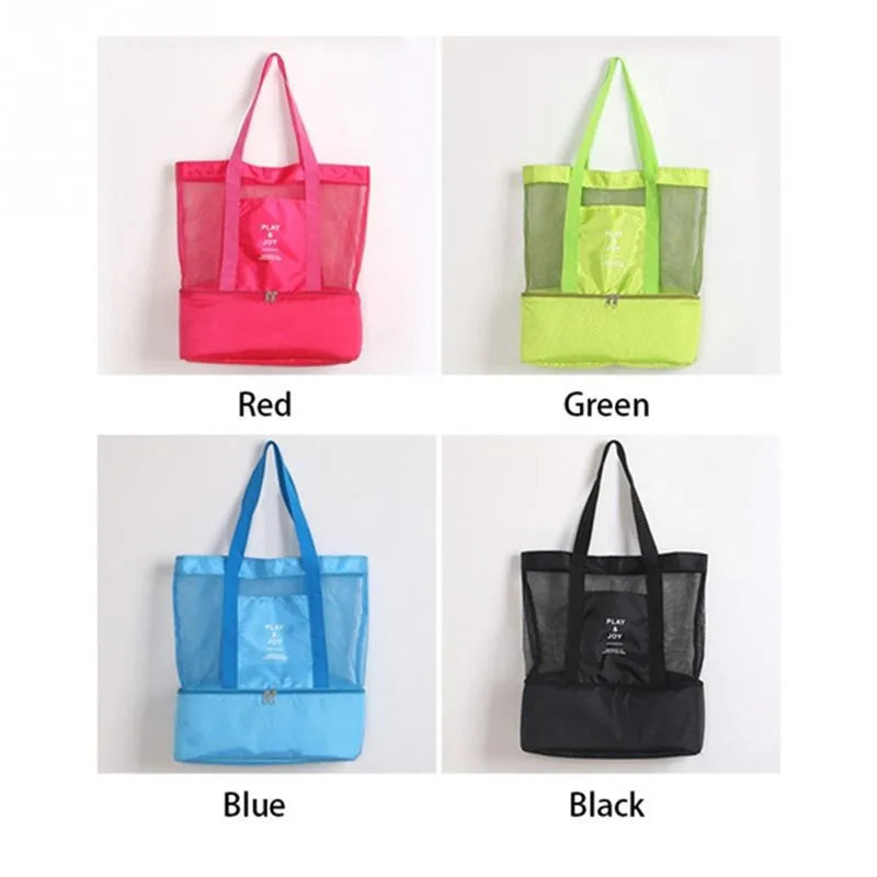 High Capacity Women Mesh Transparent Bag Double-layer Heat Preservation Large Picnic Beach Bags Tote Office Lunch Snacks Bag.