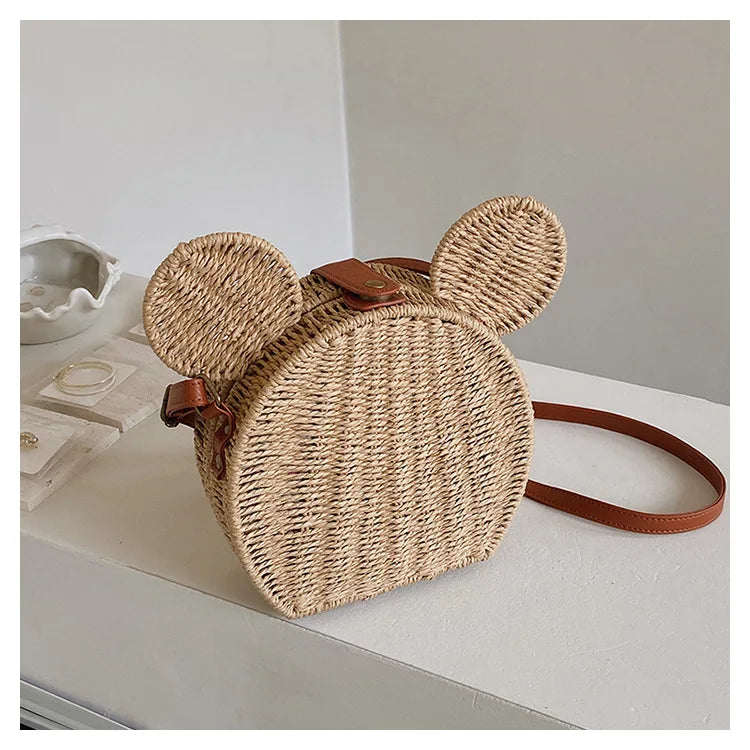 Disney 2023New Ladies Designer Straw Fancy Bag Cute Handbag Rattan Travel Leisure Vacation Small Round Beach Mickey Shoulder Bag - Elevate Your Body