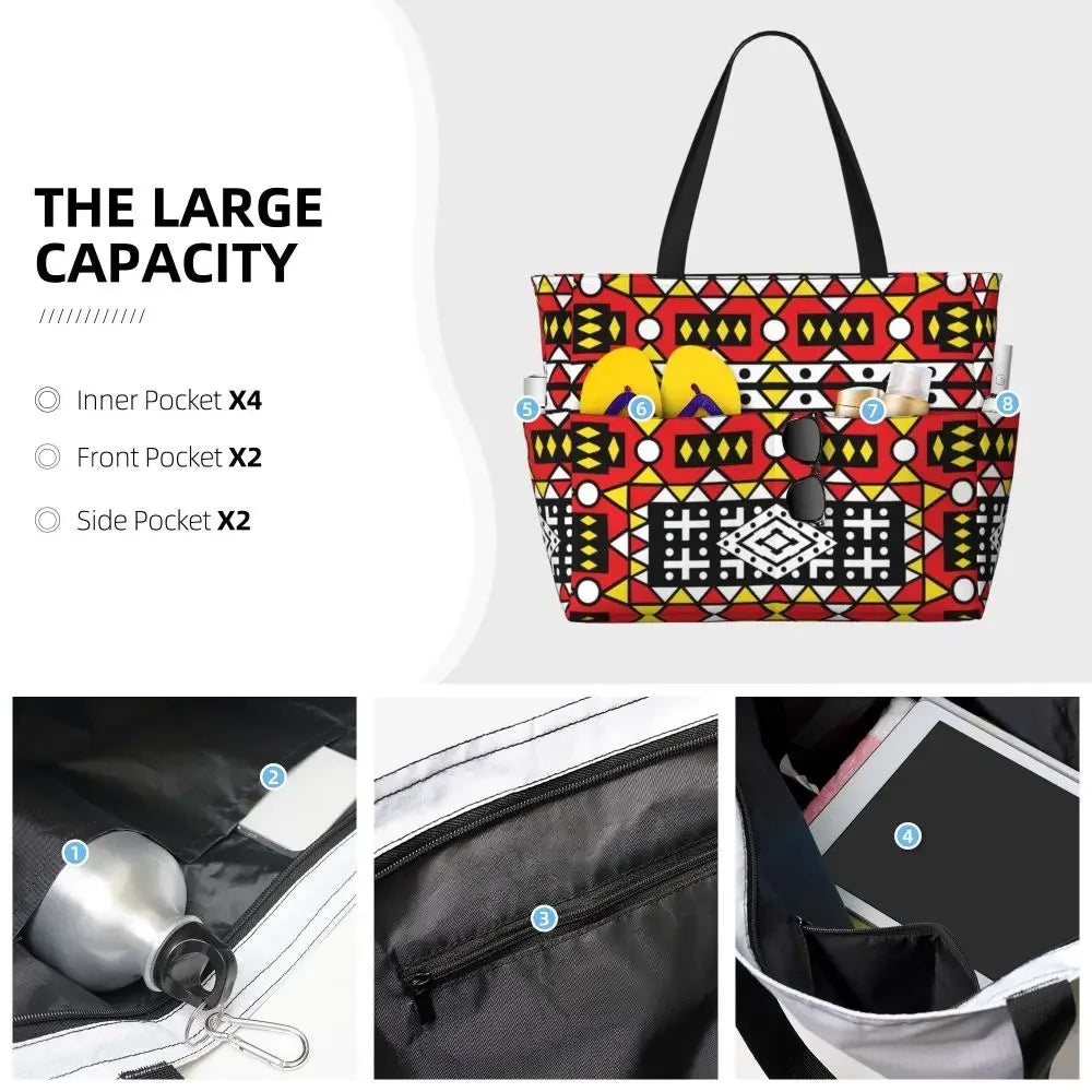 Custom African Kente Cloth Design Tote Bag for Women Large Capacity Traditional Africa Ethnic Ankara Beach Gym Travel Bags