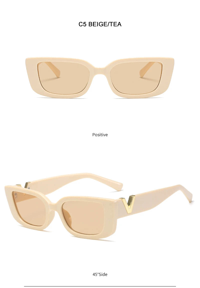 Chic Cat Eye Sunglasses with Luxury V Design for Women - Classic Rectangle UV400 Driving Eyewear.