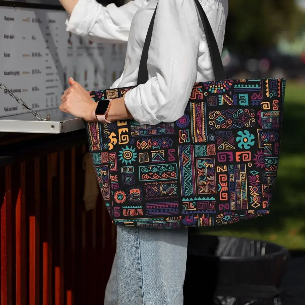 Custom African Kente Cloth Design Tote Bag for Women Large Capacity Traditional Africa Ethnic Ankara Beach Gym Travel Bags