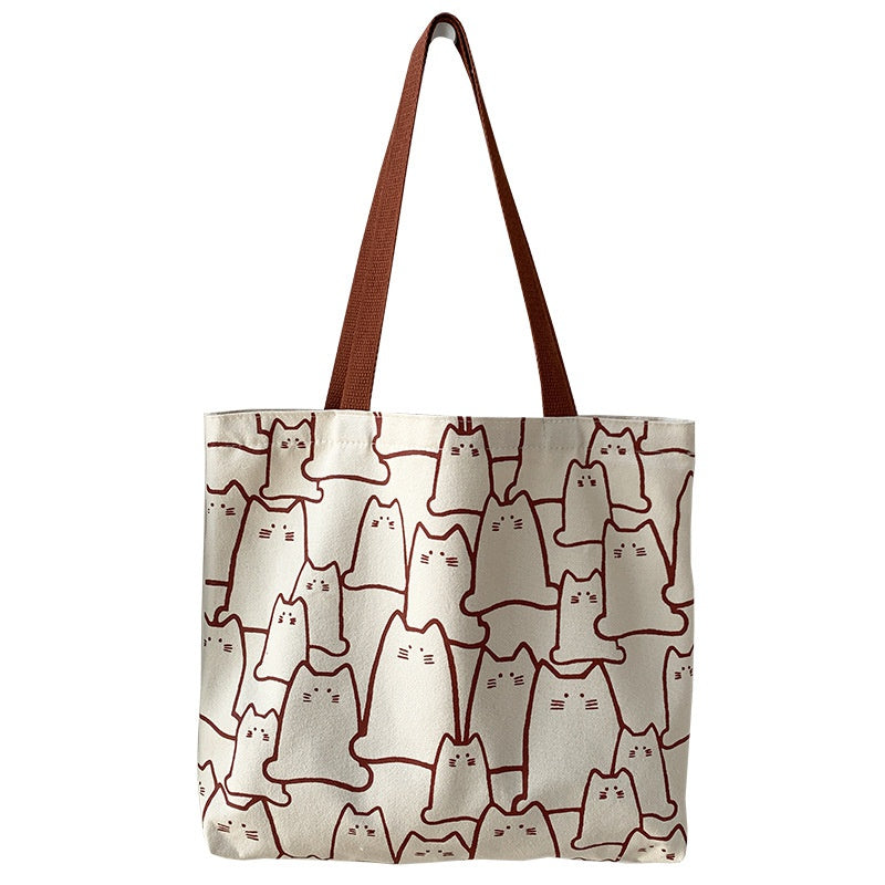 Canvas Bags Handbag for Women Shopper Cute Cat Tote Bag with Zipper Designer Bag Japanese Style Cartoon Small Shoulder.