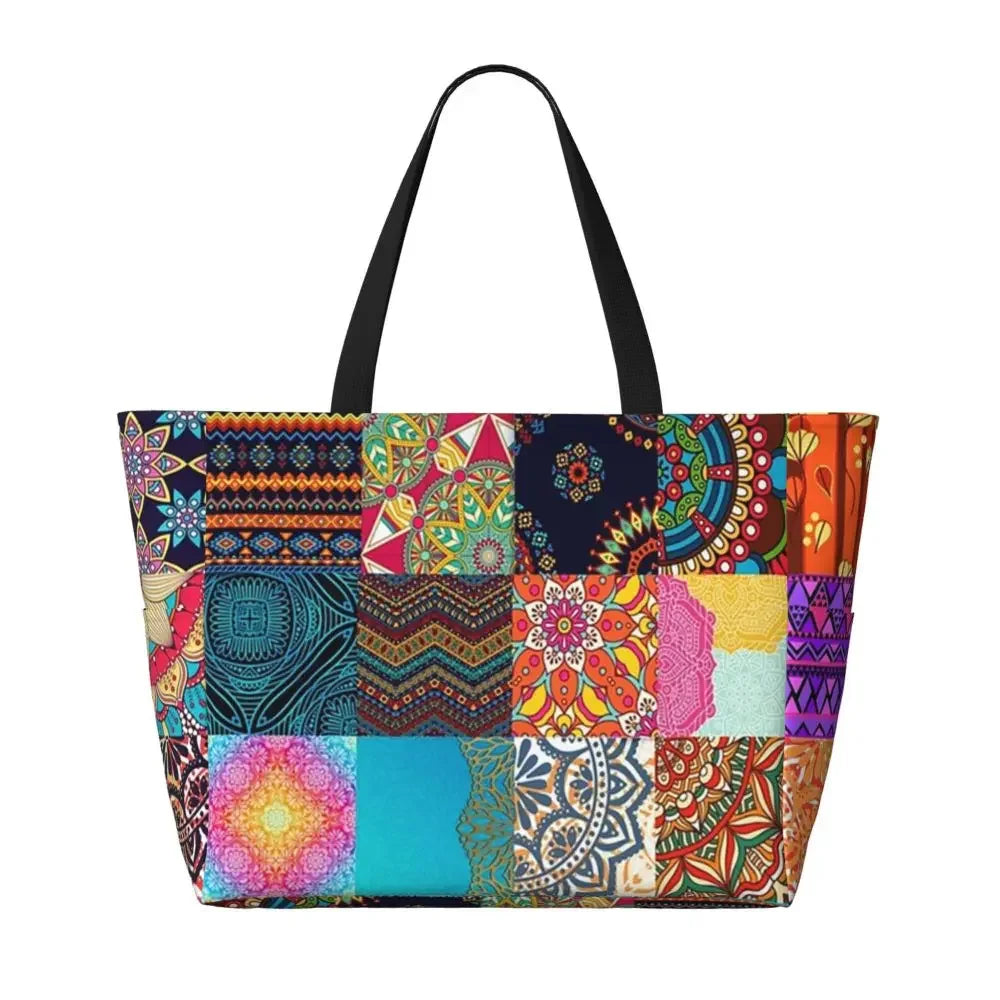 Custom African Kente Cloth Design Tote Bag for Women Large Capacity Traditional Africa Ethnic Ankara Beach Gym Travel Bags