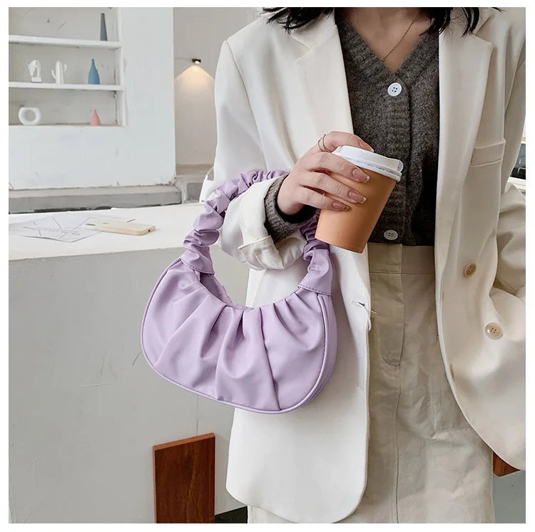 Fashion Pleated Handlebags for Women PU Cloud Bags Leisure Armpit Bag Shopping Shoulder Bags Dumpling Handbag Female Hand Bags.