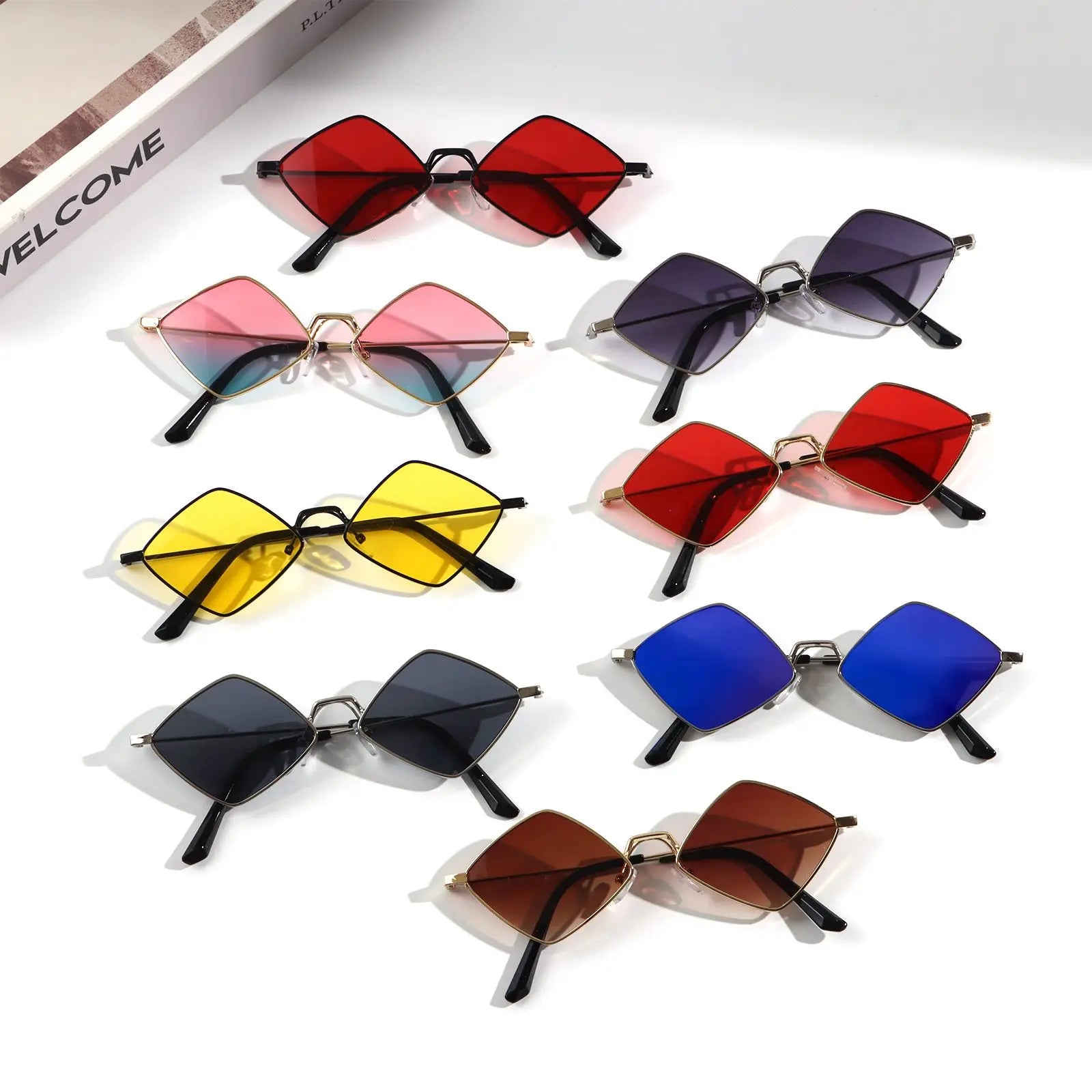 Trendy Retro Diamond-Shaped UV Protection Sunglasses for Men and Women with Metal Frame - Unisex Quadrilateral Shades.