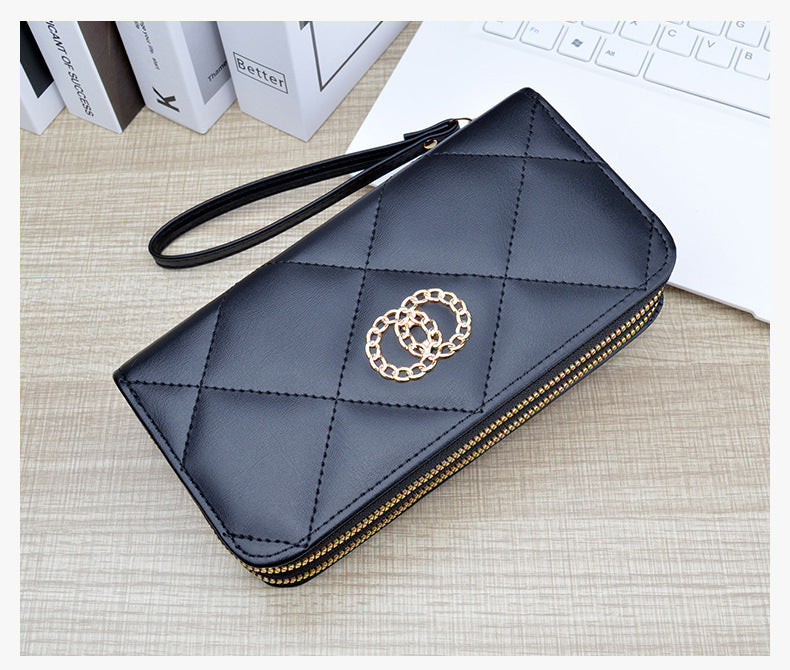 New Wallet Women's Long Double Zipper Large Capacity Handbag Mom's Fashion Simple Double Layer Wallet Mobile Case.