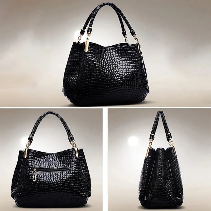 Women's Bag Large Capacity Tote Daily Commute Women's Shoulder Bag Crocodile Print Bright Face Handbag Shopping.