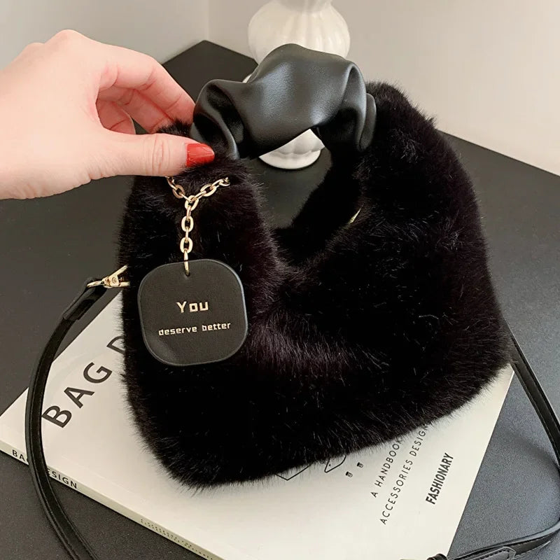 Plush Handbag Women'S New Eco-Friendly Fur Furry Mini Handbag Korean Fashion Plush Crossbody Bag Square Bag.