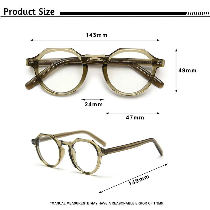 Caterside Retro Acetate Polygon Glasses for Men and Women - High-Quality Transparent Lens Business Eyewear.