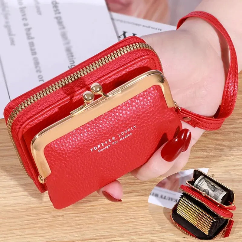 Wallet Women's Fashion Wrist Strap Short Zero Wallet Large Capacity Coin Clip Bag Multiple Card Positions Card Bag Money Clip.