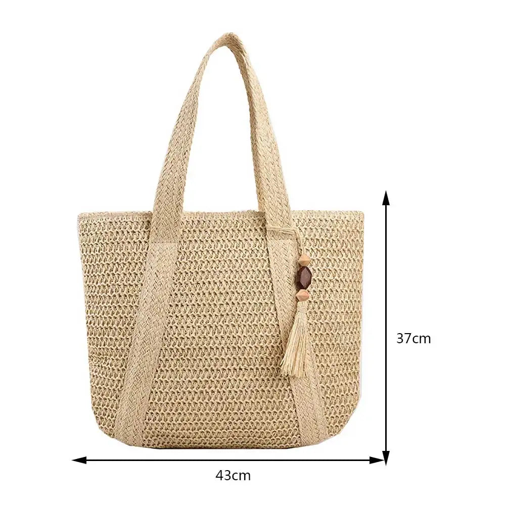 Summer Straw Women Bag Hand-Woven Handbags Handmade Raffia Beach Boho Shoulder Bag Large Tote Bag Tassel Shopping Purses 2024.