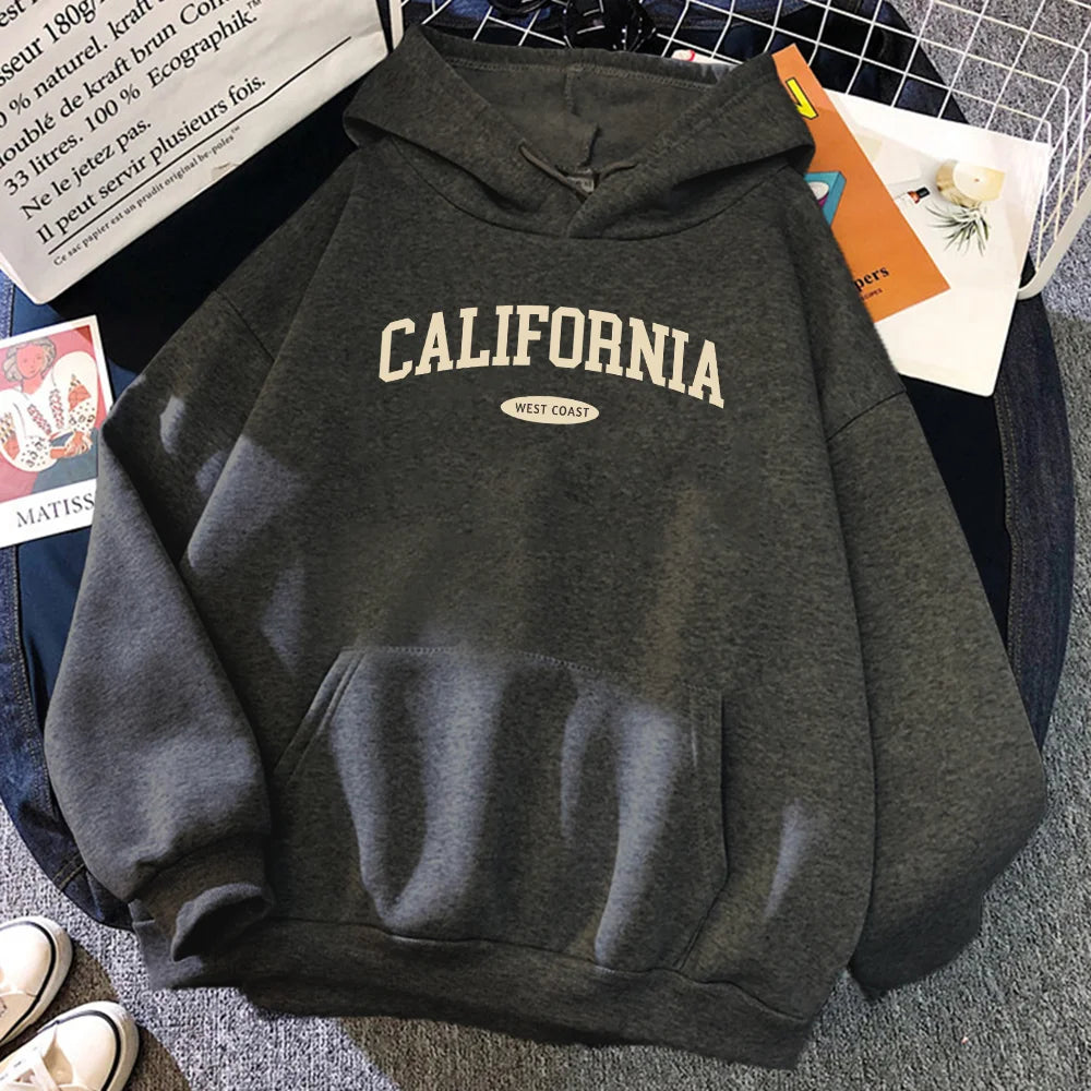 California West Coast Design Womens Hoody Hip Hop All-Match Streetwear Pocket Crewneck Clothes Fleece Comfortable Female Hoodie - Elevate Your Body