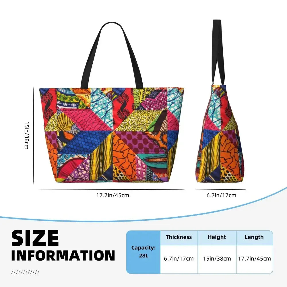 Custom African Kente Cloth Design Tote Bag for Women Large Capacity Traditional Africa Ethnic Ankara Beach Gym Travel Bags