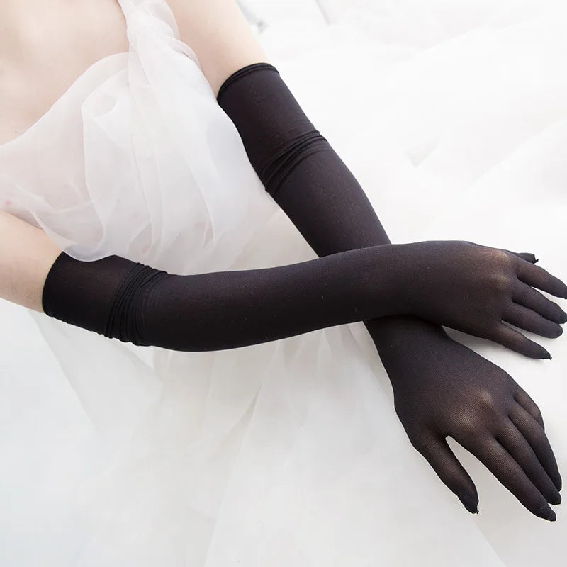 Elegant Sheer Lace Long Gloves for Women - Breathable & High Elasticity Summer Mittens with Sun Protection T248.