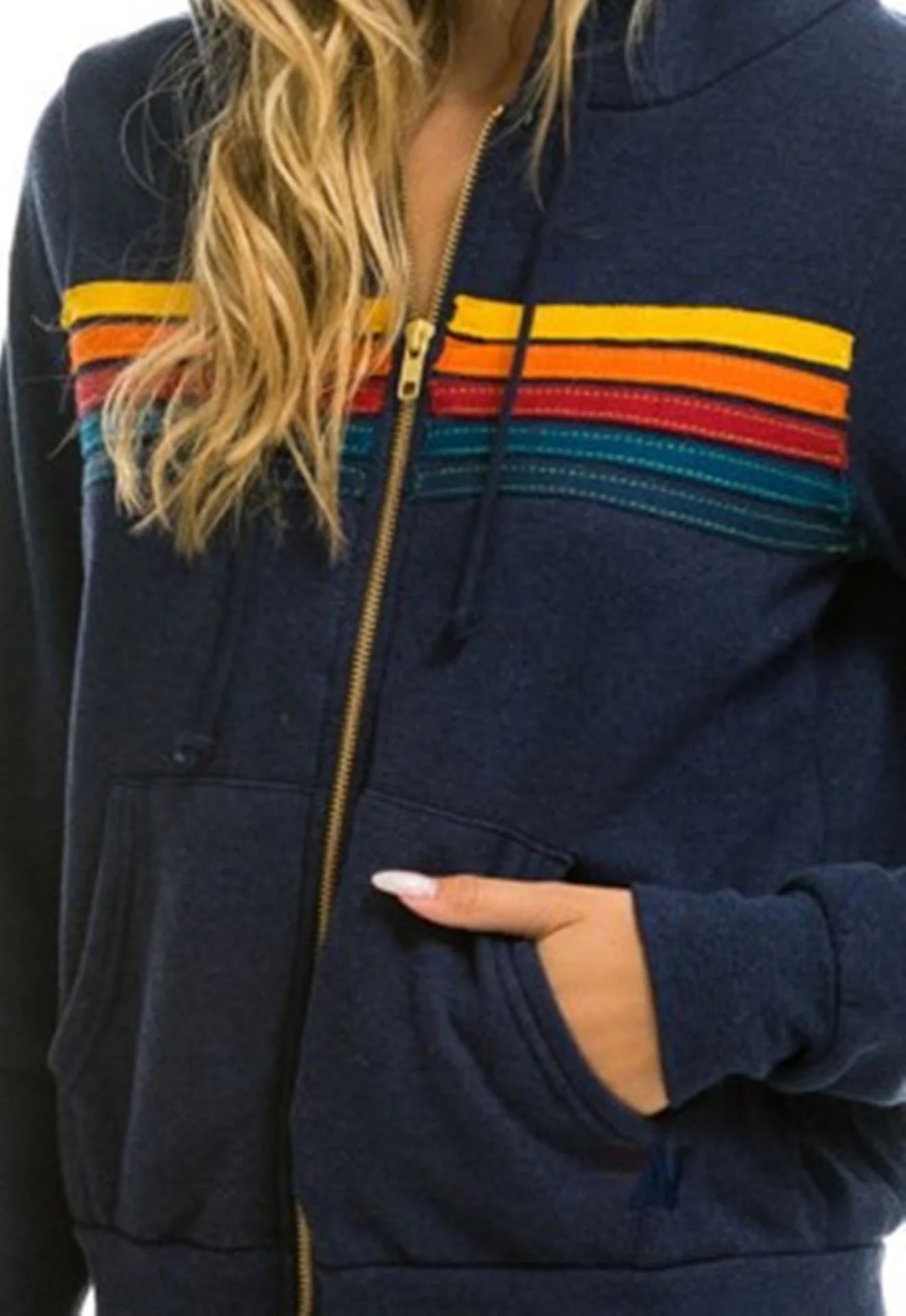 2025 Women Men Zipper Rainbow Long Sleeve Hooded Sweatershirt Harajuku Elastic Hip Hop 5 Stripe Hoodies Jacket - Elevate Your Body