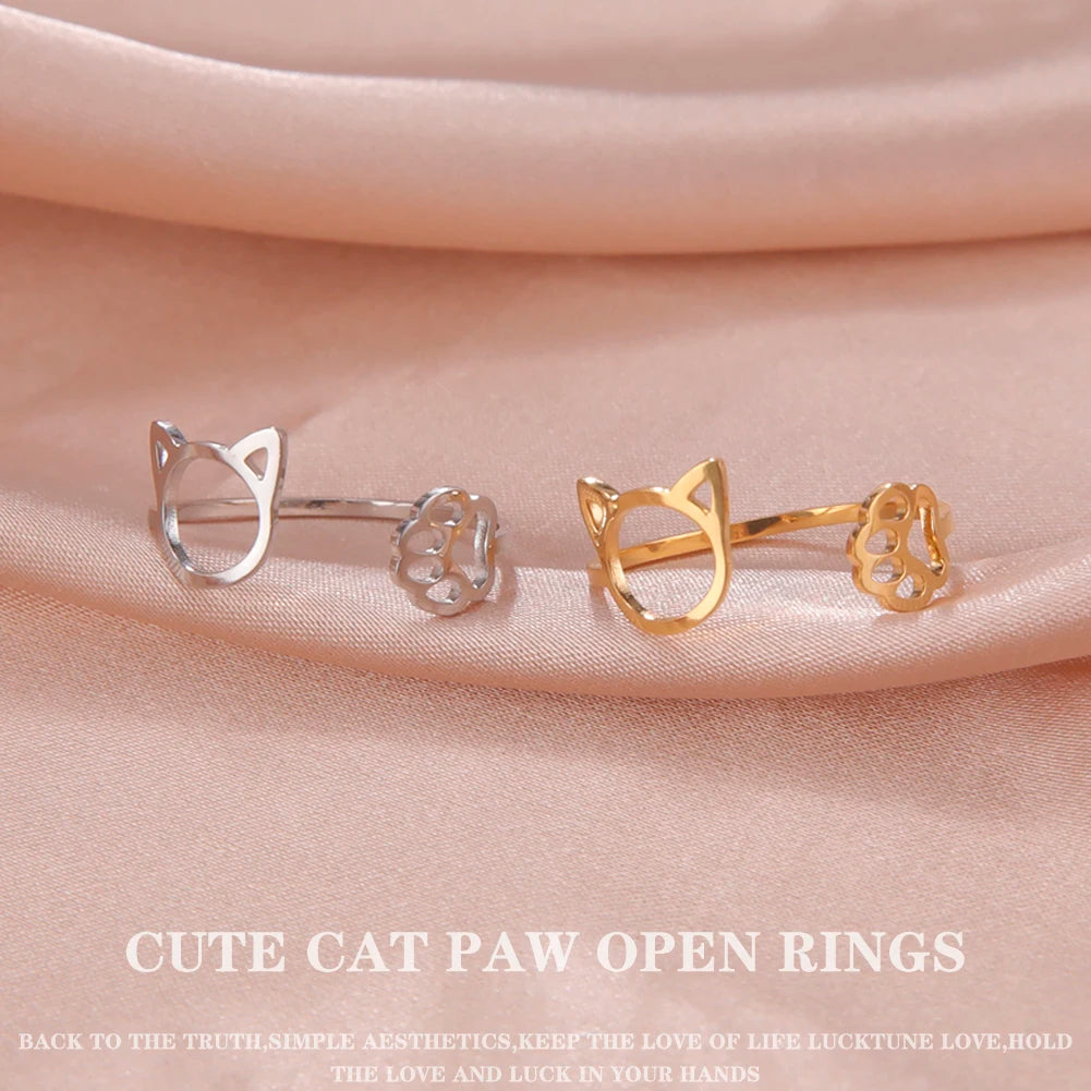 Lucktune Stainless Steel Adjustable Ring Minimalist Cat Paw Snake Cute Animal Ring for Women Fashion Kpop Jewelry Gift Wholesale.