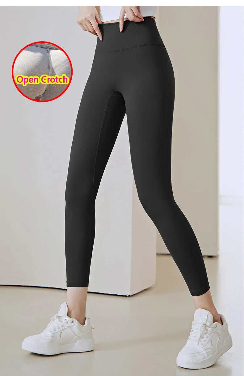 Sexy Open Crotch Push Up Leggings Women High Rise Gym Fitness Sporty Hot Pants Waist Hollow Out Fashion Cloth Erotic Clubwear.