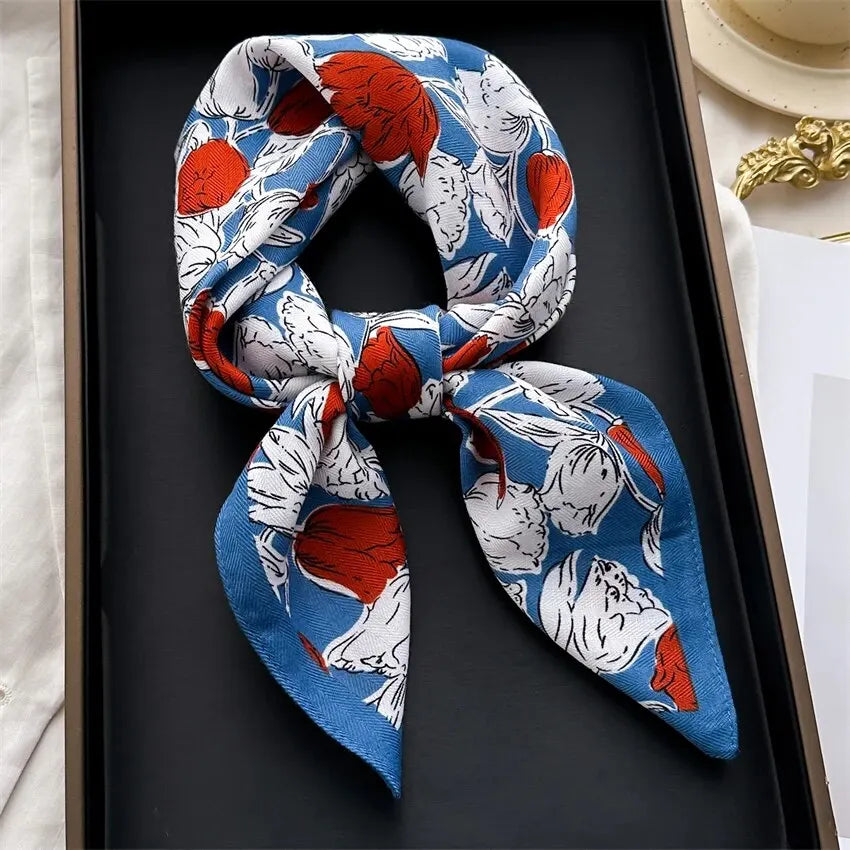 Luxurious Soft Velvet Printed Square Scarf for Women - Cotton Summer Hair Band and Stylish Neck Tie Foulard.