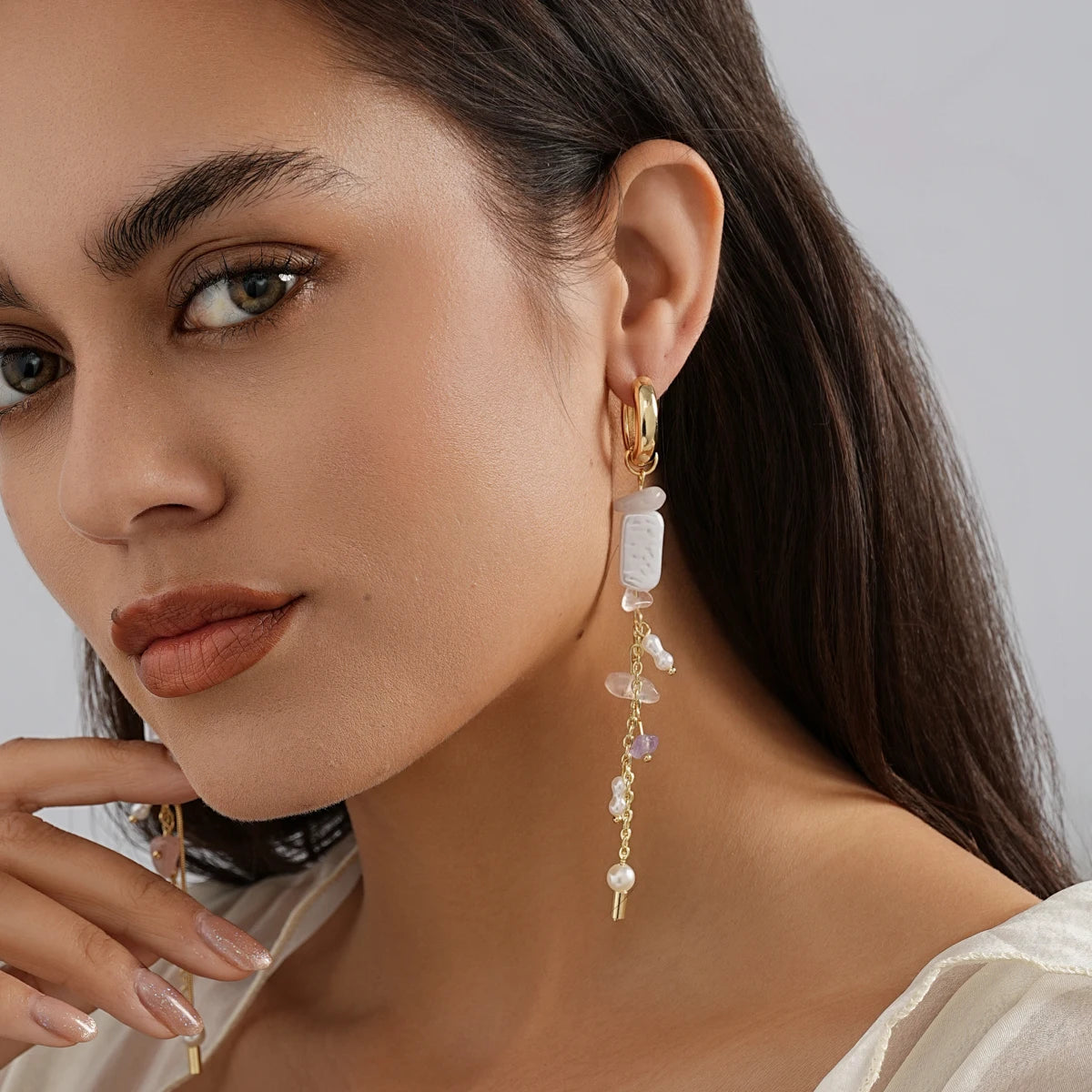 Irregular Natural Stone Imitation Pearl Drop Earrings For Women Trendy Retro Ladies Tassel Earring Jewelry Wholesale Direct Sale.