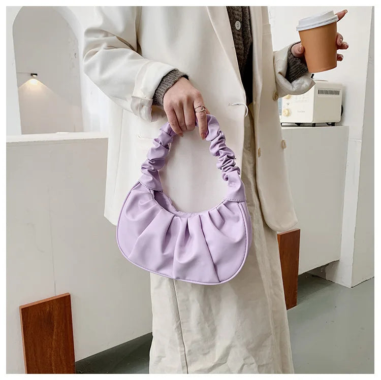 Fashion Pleated Handlebags for Women PU Cloud Bags Leisure Armpit Bag Shopping Shoulder Bags Dumpling Handbag Female Hand Bags.