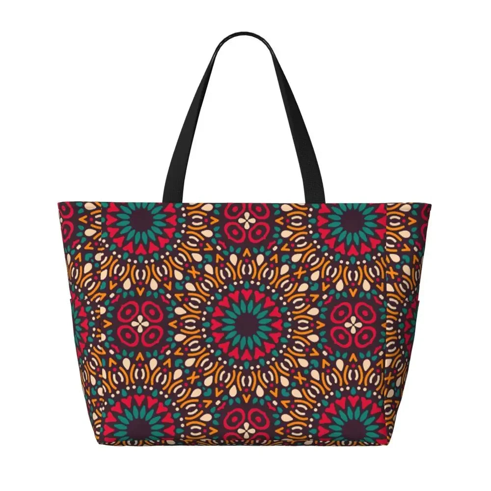 Custom African Kente Cloth Design Tote Bag for Women Large Capacity Traditional Africa Ethnic Ankara Beach Gym Travel Bags