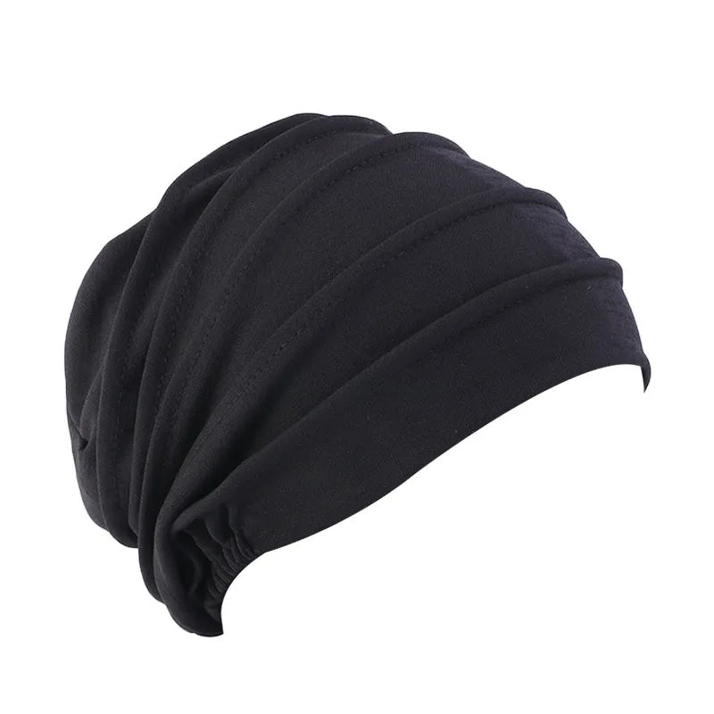 Women's Cotton Slouchy Beanie Chemo Cap - Solid Color Hijab Inner Cap & Turban Hat for All Seasons.